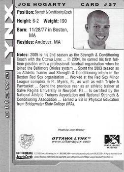 2005 Choice Ottawa Lynx #27 Joe Hogarty Back