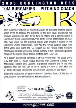 2005 MultiAd Burlington Bees #28 Tom Burgmeier Back