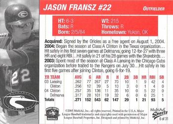 2005 MultiAd Delmarva Shorebirds #6 Jason Fransz Back