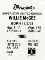 1986 Dorman's Super Stars #NNO Willie McGee Back