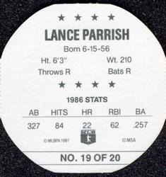 1987 Key Food Discs #19 Lance Parrish Back