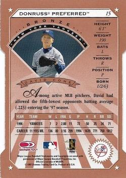 1997 Donruss Preferred - Cut to the Chase #15 David Cone Back