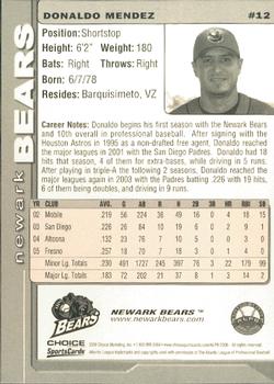 2006 Choice Newark Bears #12 Donaldo Mendez Back