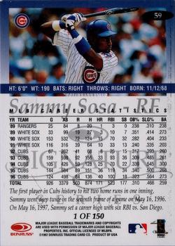 1997 Donruss Signature Series - Platinum Press Proofs #59 Sammy Sosa Back