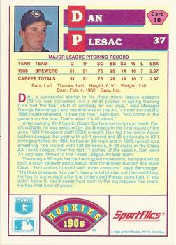 1986 Sportflics Rookies #10 Dan Plesac Back