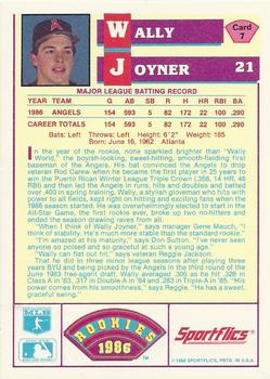 1986 Sportflics Rookies #7 Wally Joyner Back