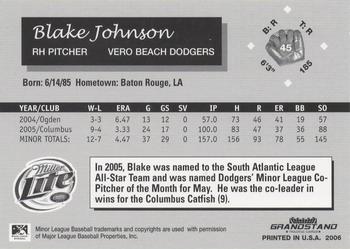 2006 Grandstand Vero Beach Dodgers #NNO Blake Johnson Back