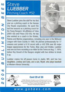 2006 MultiAd Burlington Bees #29 Steve Luebber Back