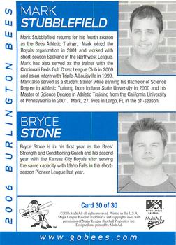 2006 MultiAd Burlington Bees #30 Mark Stubblefield / Bryce Stone Back