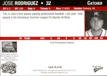 2007 MultiAd Reno Silver Sox #20 Jose Rodriguez Back
