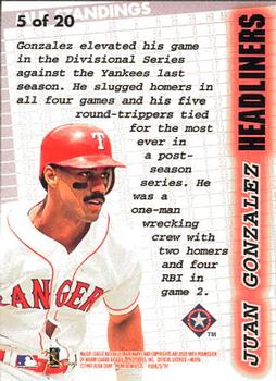 1997 Fleer - Headliners #5 Juan Gonzalez Back