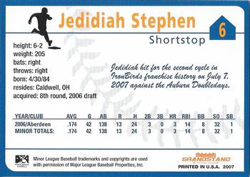 2007 Grandstand Aberdeen IronBirds #30 Jedidiah Stephen Back
