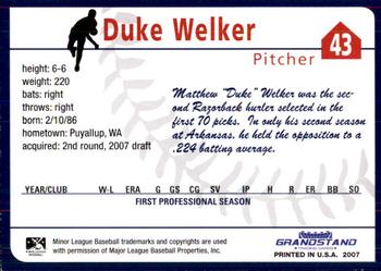 2007 Grandstand State College Spikes #33 Duke Welker Back