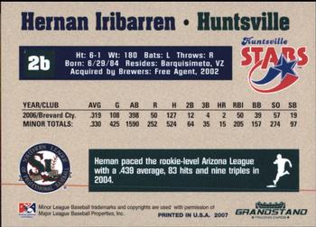 2007 Grandstand Southern League Top Prospects #15 Hernan Iribarren Back