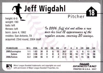 2007 Grandstand Corpus Christi Hooks #NNO Jeff Wigdahl Back