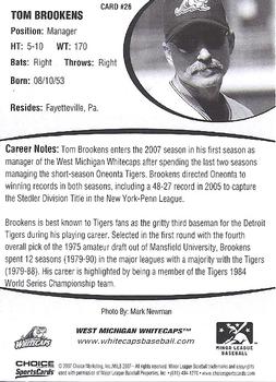 2007 Choice West Michigan Whitecaps #26 Tom Brookens Back