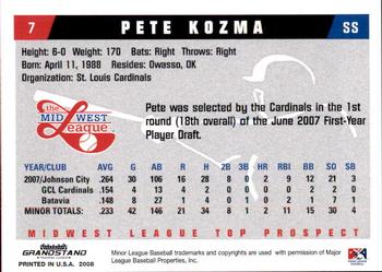 2008 Grandstand Midwest League Top Prospects #NNO Pete Kozma Back