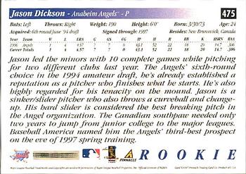 1997 Score - Hobby Reserve by Score #475 Jason Dickson Back