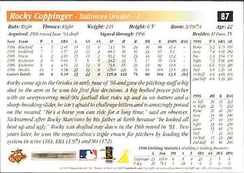 1997 Score Premium Stock #87 Rocky Coppinger Back