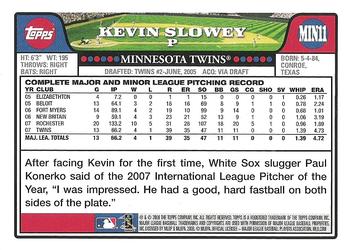 2008 Topps Minnesota Twins #MIN11 Kevin Slowey Back