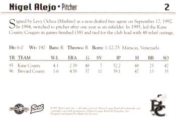 1997 Best Brevard County Manatees #2 Nigel Alejo Back