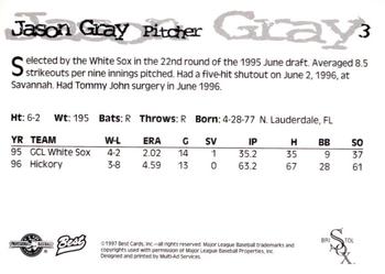 1997 Best Bristol White Sox #3 Jason Gray Back