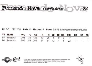 1997 Best Bristol White Sox #23 Fernando Nova Back