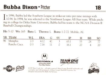 1997 Best Mobile BayBears #18 Bubba Dixon Back