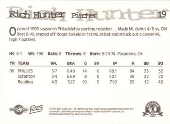 1997 Best Reading Phillies #19 Rich Hunter Back