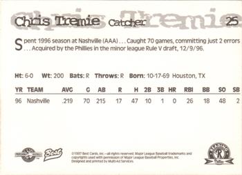 1997 Best Reading Phillies #25 Chris Tremie Back