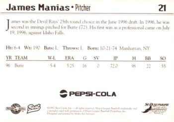 1997 Best St. Petersburg Devil Rays #21 James Manias Back