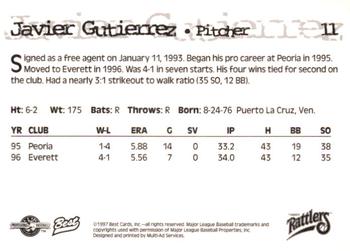 1997 Best Wisconsin Timber Rattlers #11 Javier Gutierrez Back