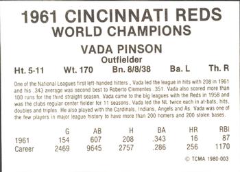 1980 TCMA 1961 Cincinnati Reds #003 Vada Pinson Back