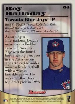 1998 Bowman - Certified Autographs Silver Foil #54 Roy Halladay Back