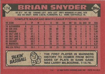1986 Topps #174 Brian Snyder Back