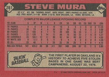 1986 Topps #281 Steve Mura Back