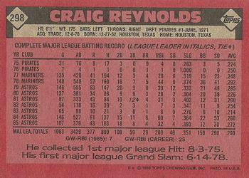 1986 Topps #298 Craig Reynolds Back