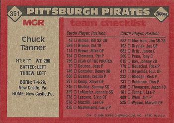 1986 Topps #351 Chuck Tanner Back