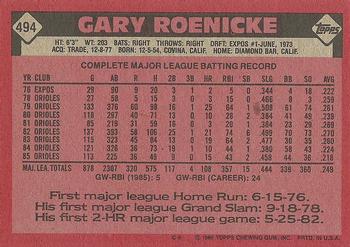 1986 Topps #494 Gary Roenicke Back