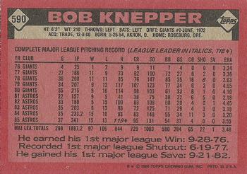 1986 Topps #590 Bob Knepper Back