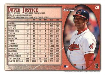 1998 Bowman Chrome - International #20 David Justice Back