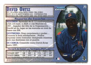 1998 Bowman Chrome - International #71 David Ortiz Back