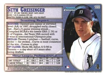 1998 Bowman Chrome - International #380 Seth Greisinger Back