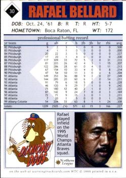 1999 Warning Track Albany-Colonie Diamond Dogs #30 Rafael Belliard Back