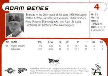 1999 Multi-Ad Arkansas Travelers #4 Adam Benes Back