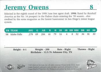 1999 Multi-Ad Fort Wayne Wizards #NNO Jeremy Owens Back