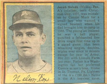 1949 Philadelphia Bulletin Athletics/Phillies #NNO Nelson Fox Front