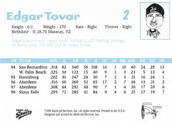 1999 Multi-Ad Sioux Falls Canaries #NNO Edgar Tovar Back