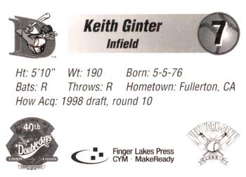 1998 Auburn Doubledays #NNO Keith Ginter Back