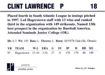 1998 Dunedin Blue Jays #18 Clint Lawrence Back